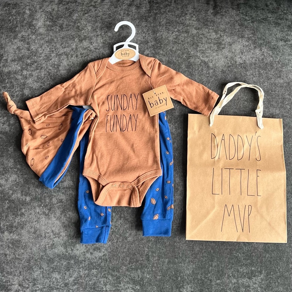 NWT Rae Dunn Football Outfit and Gift Bag